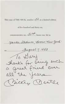 Mickey Mantle Signed & Inscribed "The Mick" Hardcover Book (Beckett)